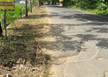 Ruas Jalan Bendorejo–Pogalan Dipenuhi Lubang, Aktivitas Warga Terganggu. (Foto : Bayu Krisna, NewsTujuh.id)