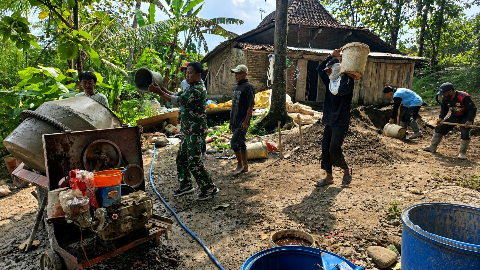 TNI dan Warga Gotong Royong Bangun Jembatan Garuda di Wonosegoro, Akses Desa Bolo Segera Lancar